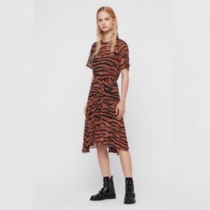 All Saints Dress “Enki Zephyr” Tiger Print Separate Slip Sz Small Nwot